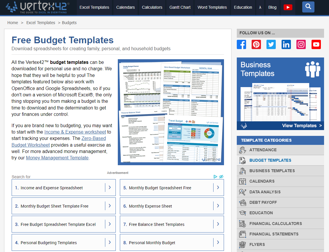 Vertex42 Free Budget Templates