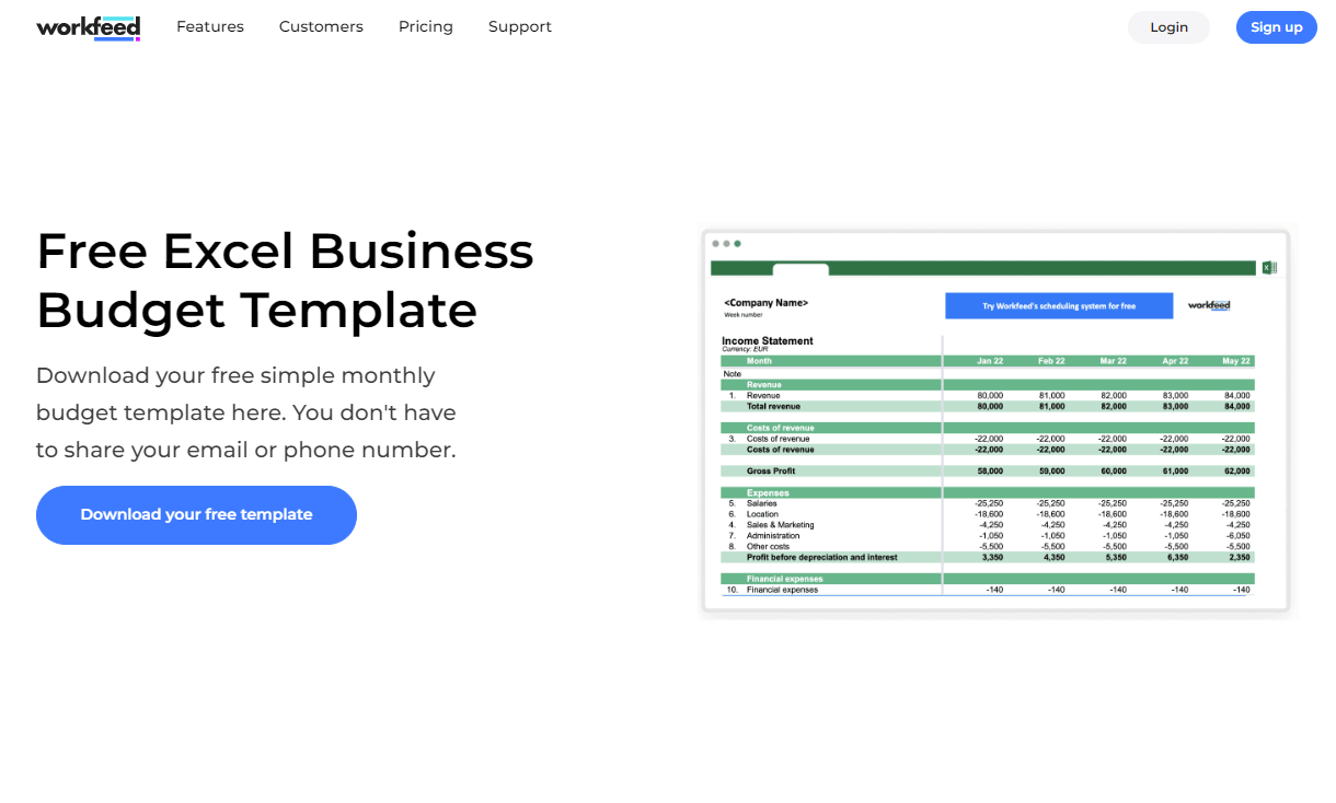 Workfeed Free Excel Business Budget Template