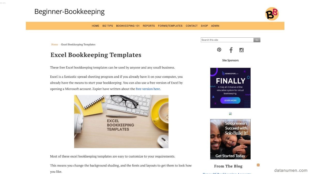 Beginner-Bookkeeping Excel Bookkeeping Templates