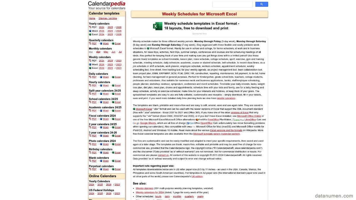 Calendarpedia Weekly Schedule Templates