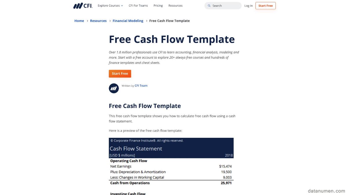 CFI Education Cash Flow Template