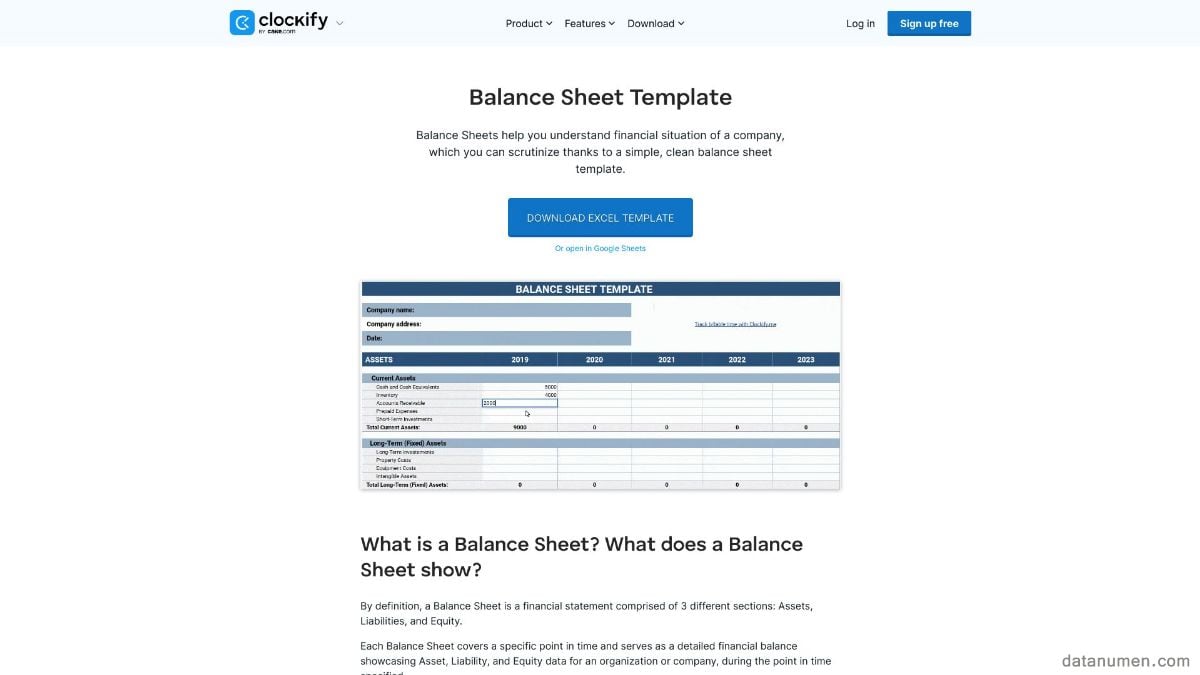 Clockify Balance Sheet Template