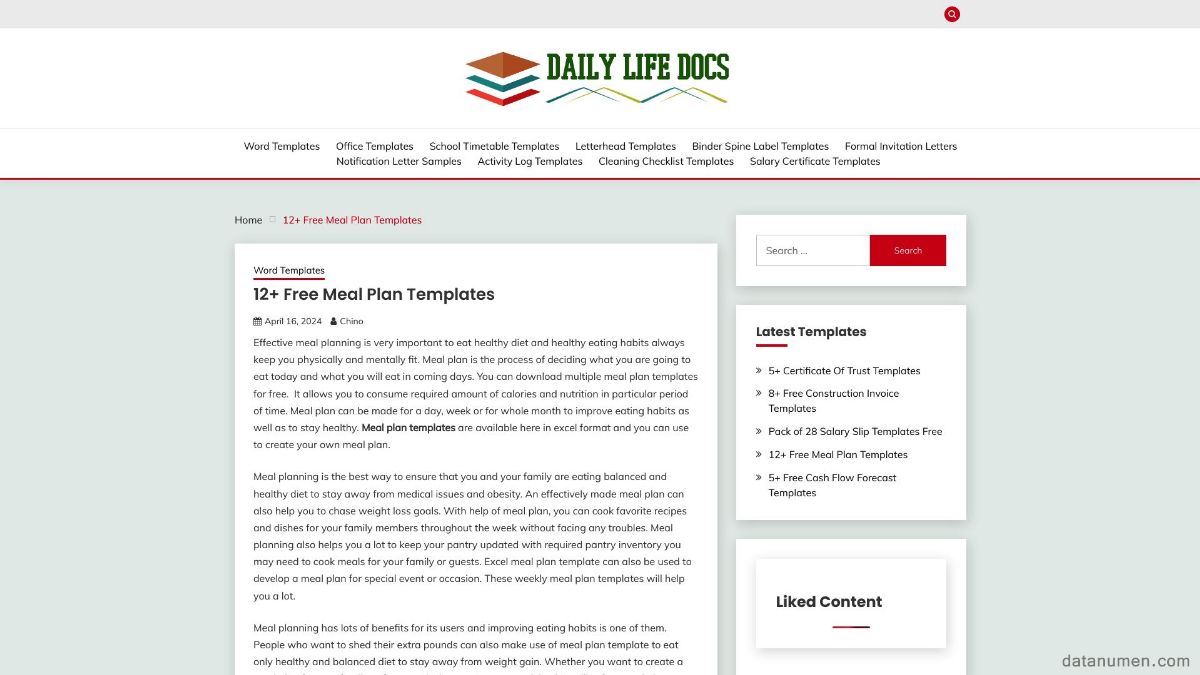 Daily Life Docs Meal Plan Templates