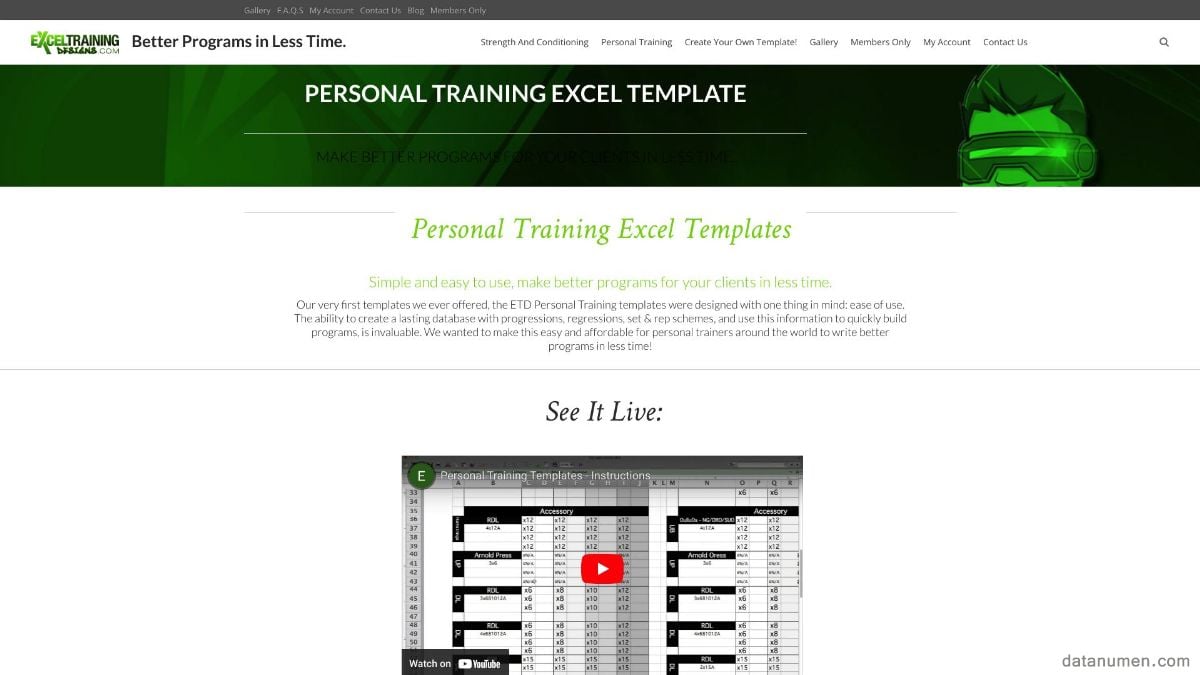 ETD Personal Training Excel Templates