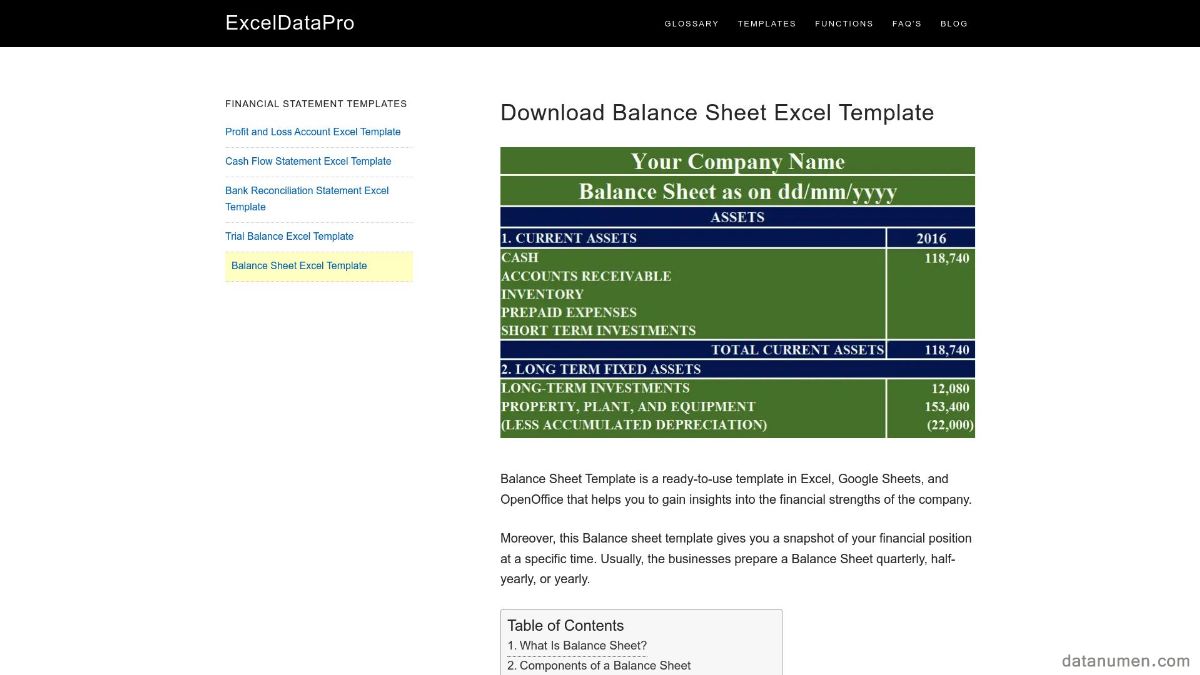 EXCELDATAPRO Balance Sheet Excel Template