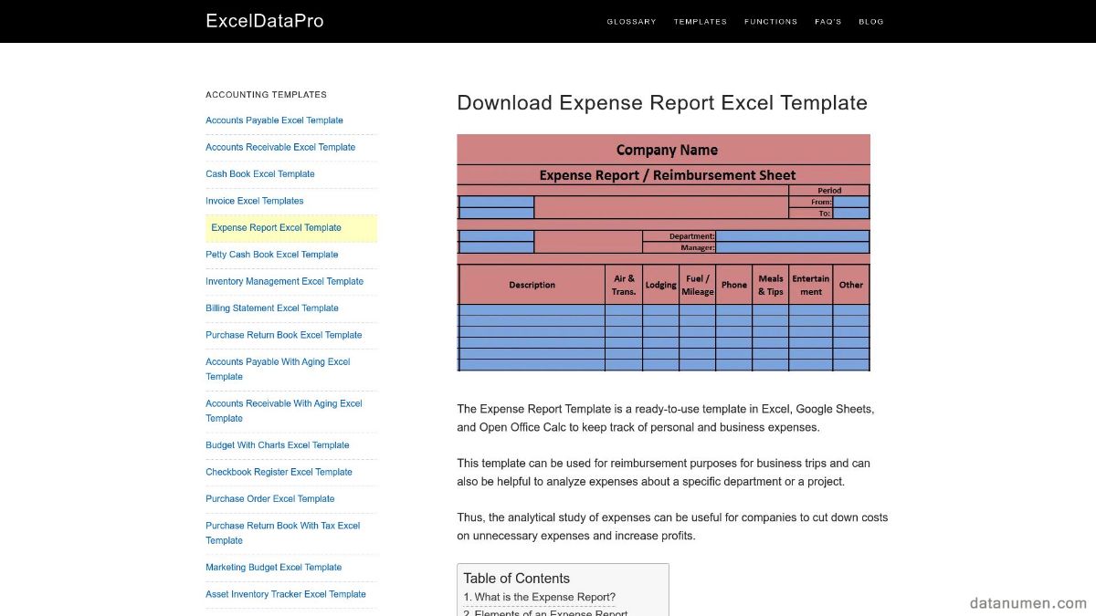 EXCELDATAPRO Expense Report Excel Template