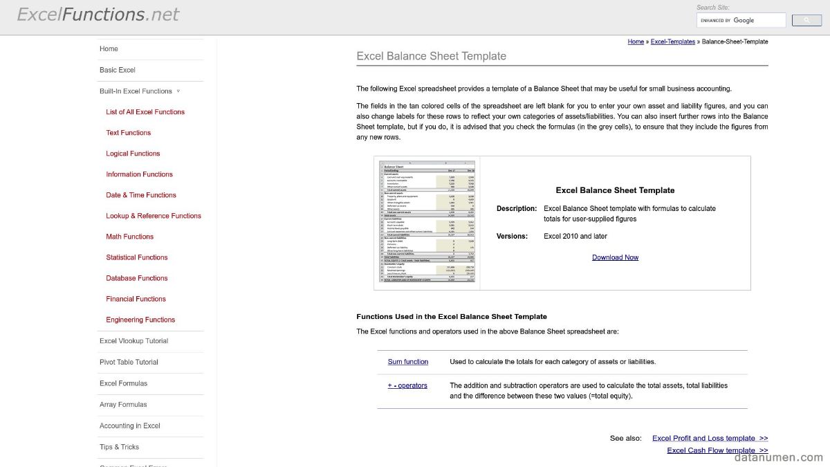 ExcelFunctions Excel Balance Sheet Template