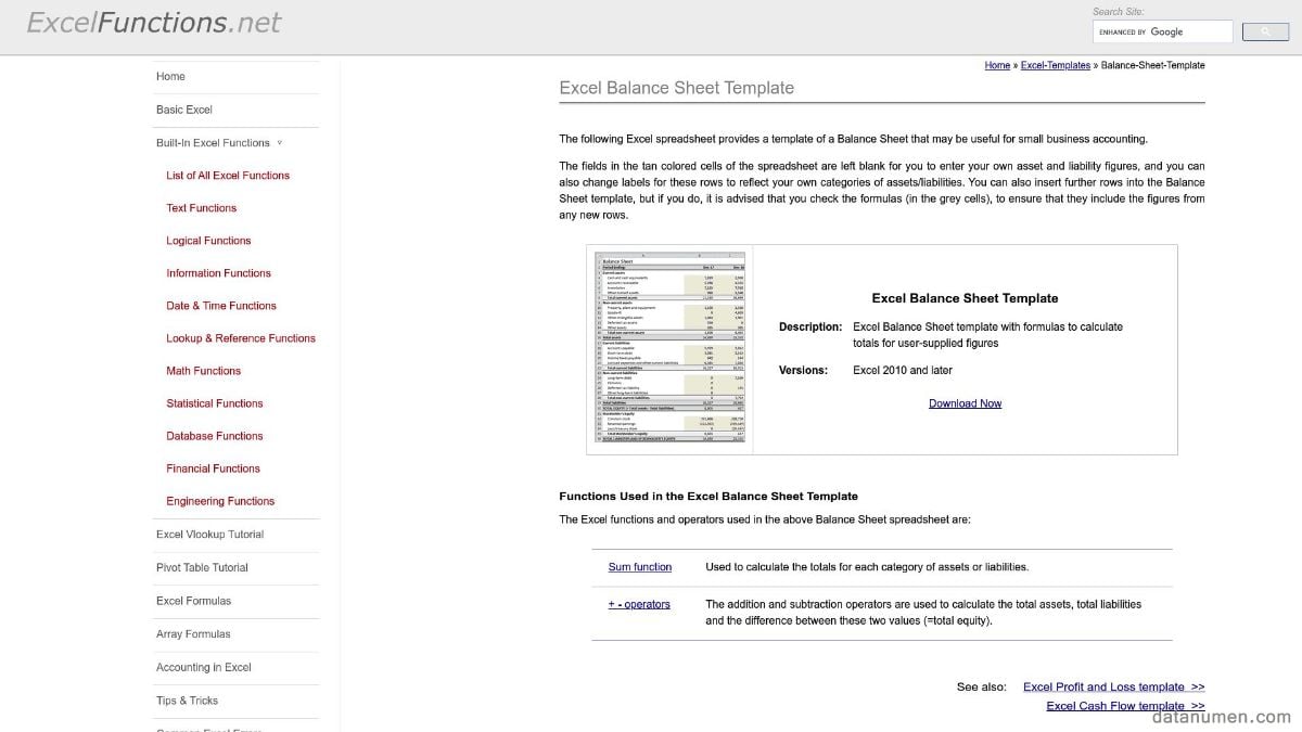 ExcelFunctions Excel Balance Sheet Template