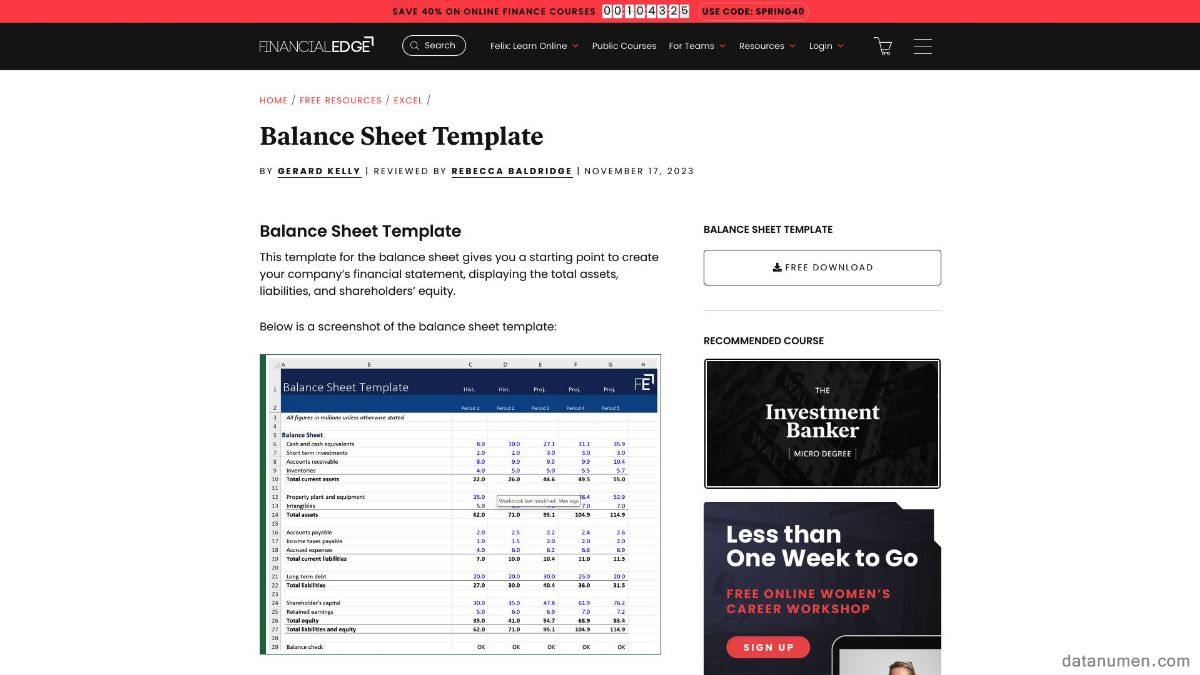 Financial Edge Training Balance Sheet Template