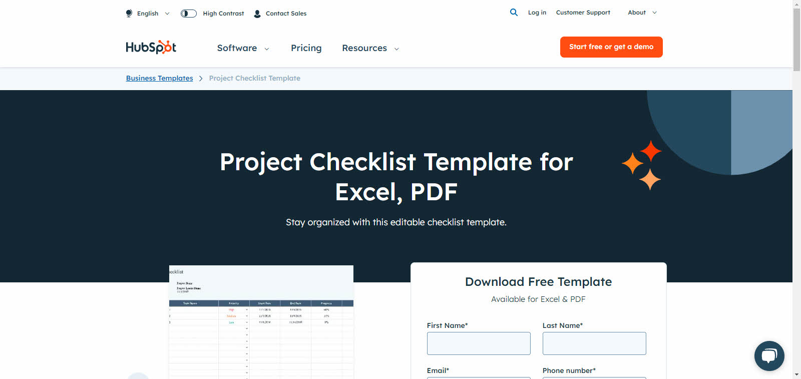 HubSpot Project Checklist Template for Excel, PDF