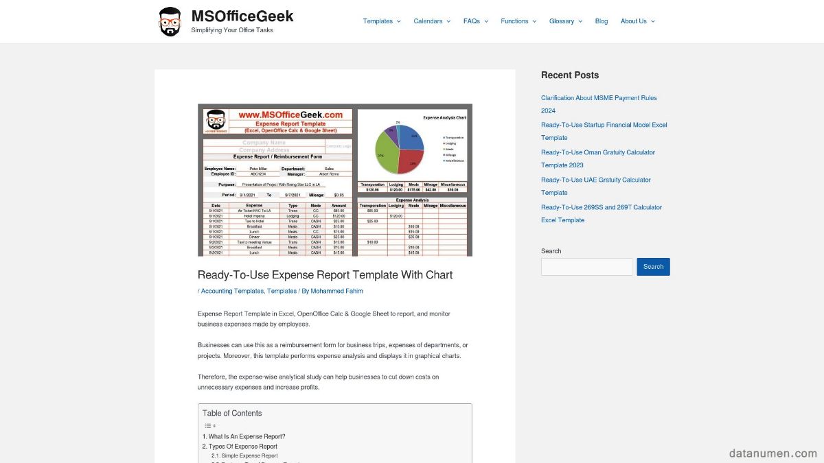 MSOfficeGeek Expense Report Template