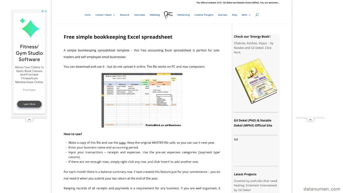 Poetic Mind Simple Bookkeeping Excel Spreadsheet