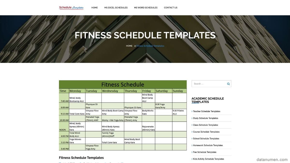 ScheduleTemplate Fitness Schedule Templates