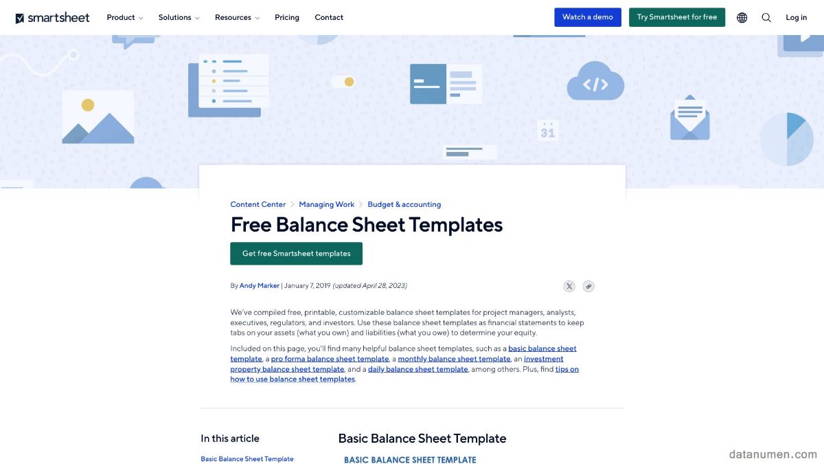 Smartsheet Balance Sheet Templates