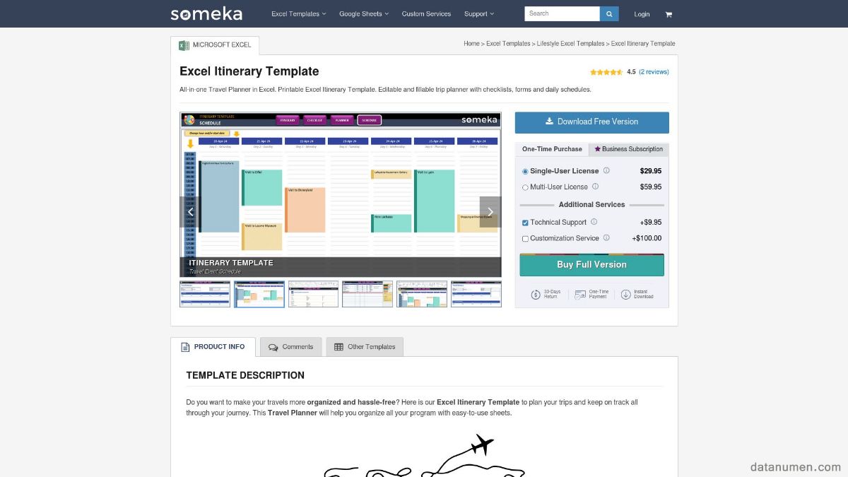 Someka Excel Itinerary Template