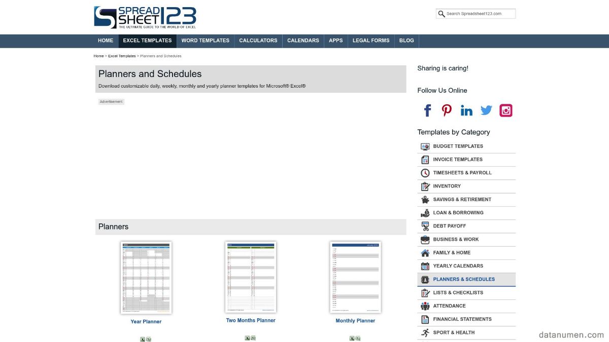 Spreadsheet123 Planners And Schedules