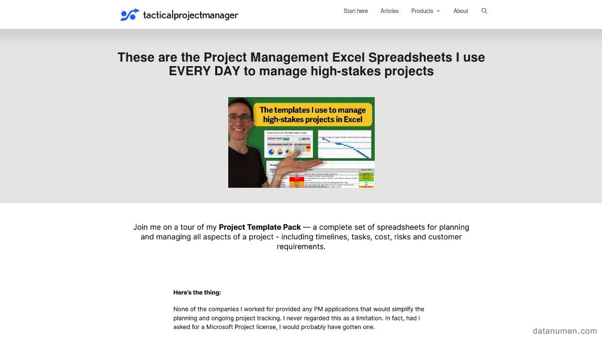 Tactical Project Manager Project Management Excel Spreadsheets