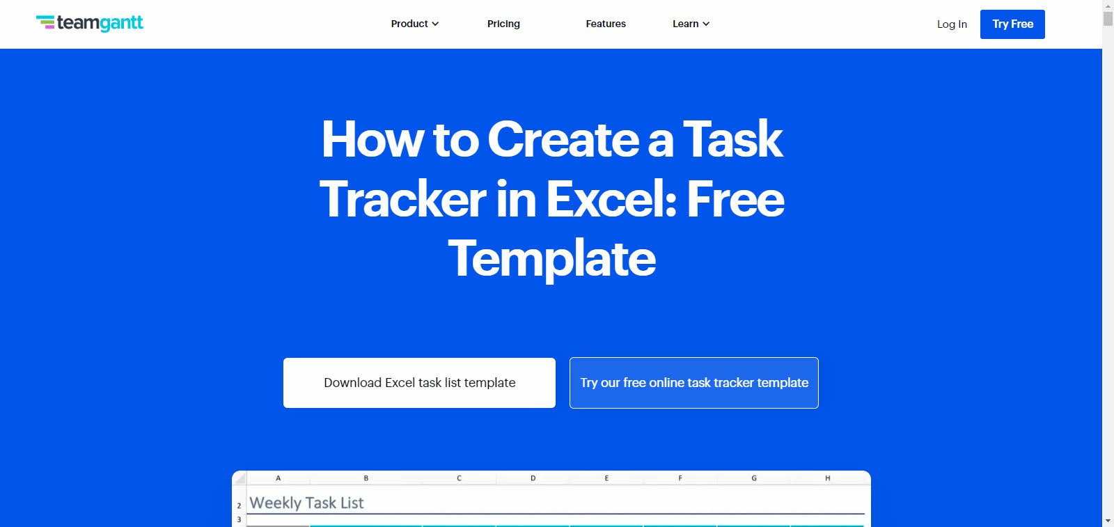 TeamGantt Excel Task Checklist Template