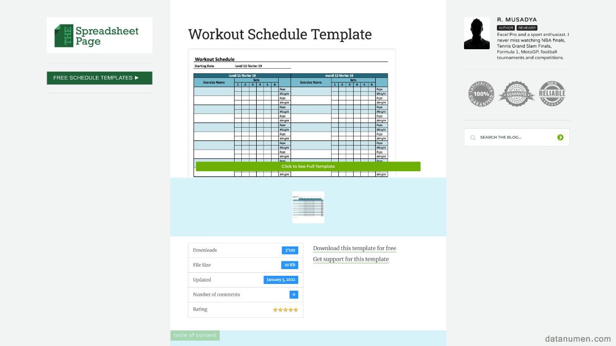 The Spreadsheet Page Workout Schedule Template