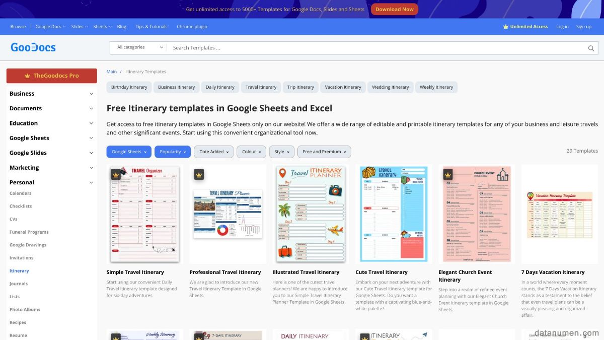 TheGoodocs Free Itinerary templates in Google Sheets and Excel