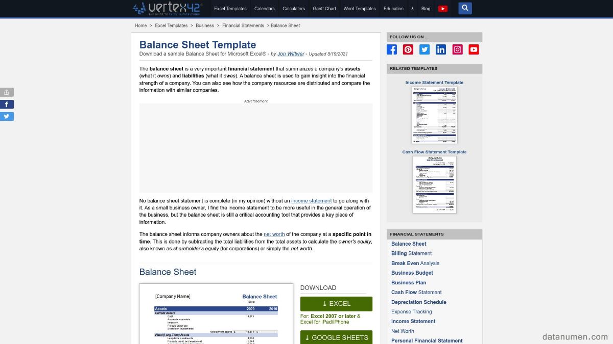 Vertex42 Balance Sheet Template