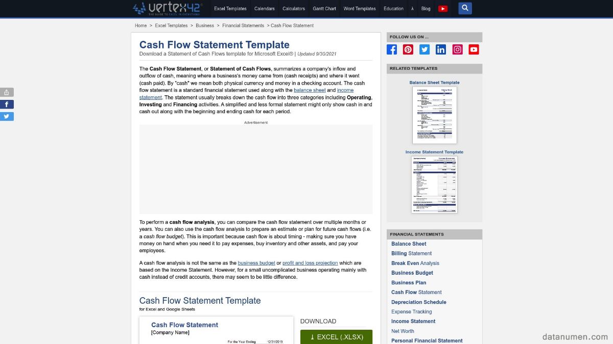 Vertex42 Cash Flow Statement Template