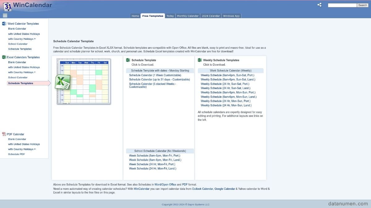 WinCalendar Schedule Calendar Template