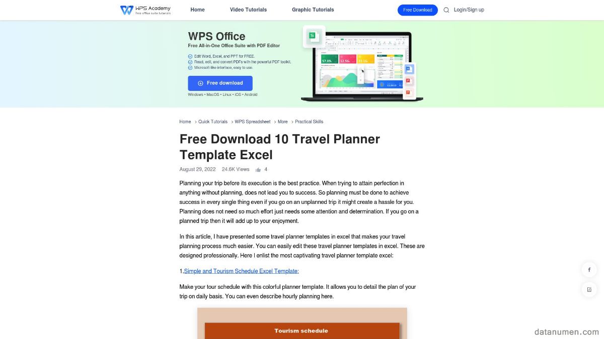 WPS 10 Travel Planner Template Excel