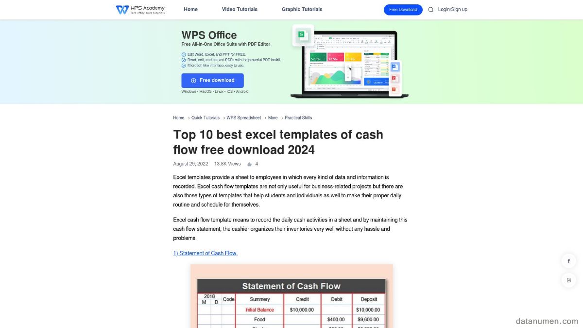 WPS Excel Templates Of Cash Flow