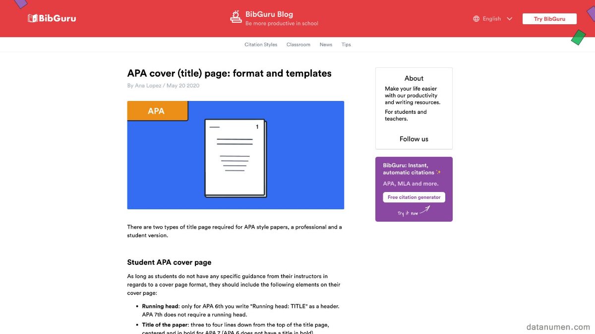 BibGuru APA Cover (Title) Page: Format And Templates