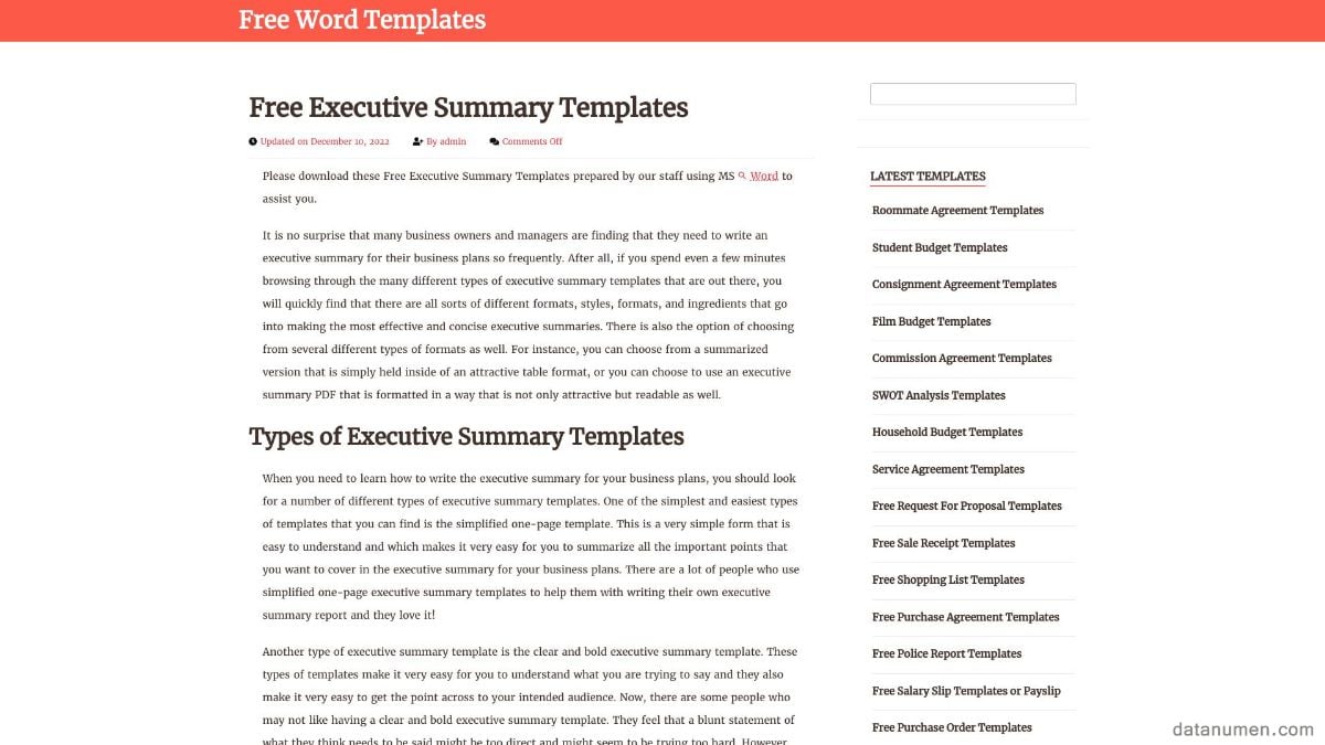 Free Word Templates Executive Summary Templates