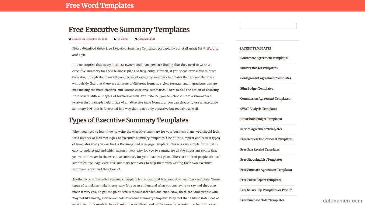 Free Word Templates Executive Summary Templates