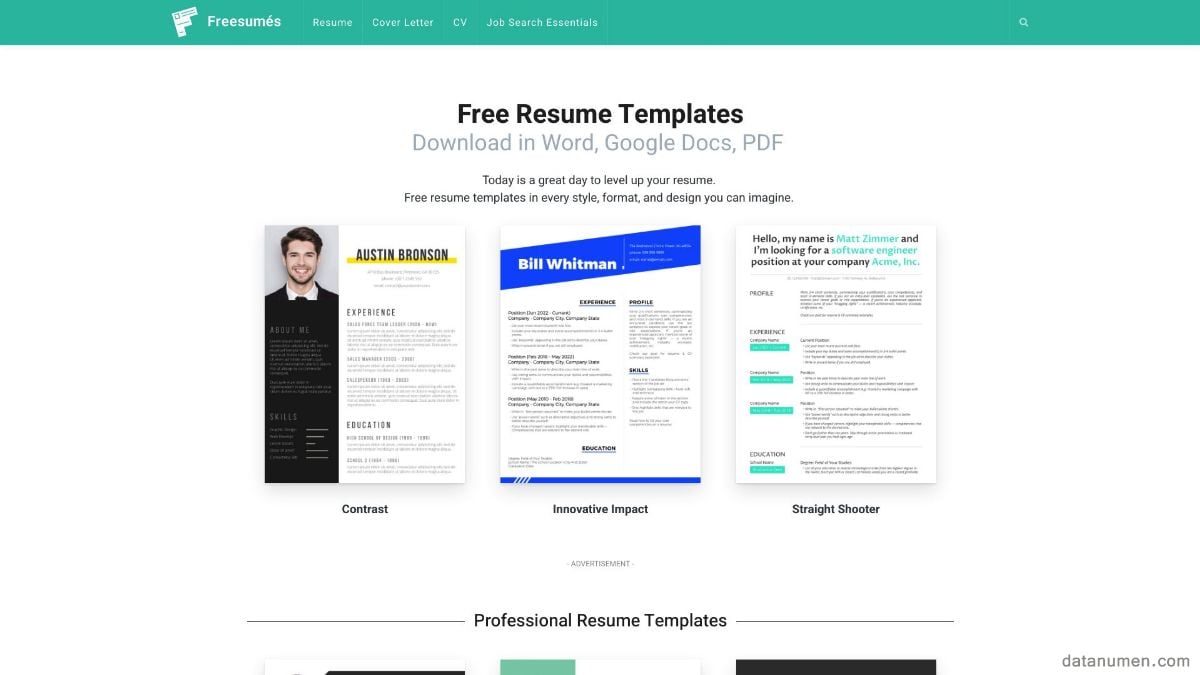 Freesumes Resume Templates For Word