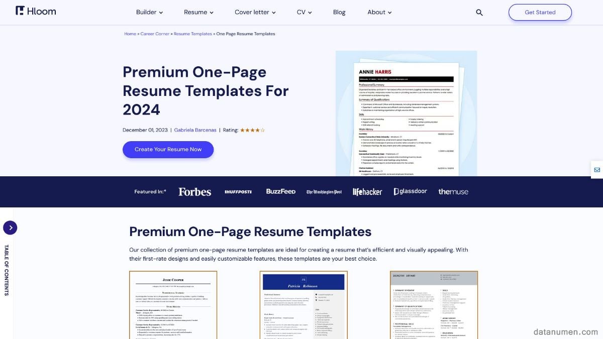 Hloom Free One-Page Resume Templates
