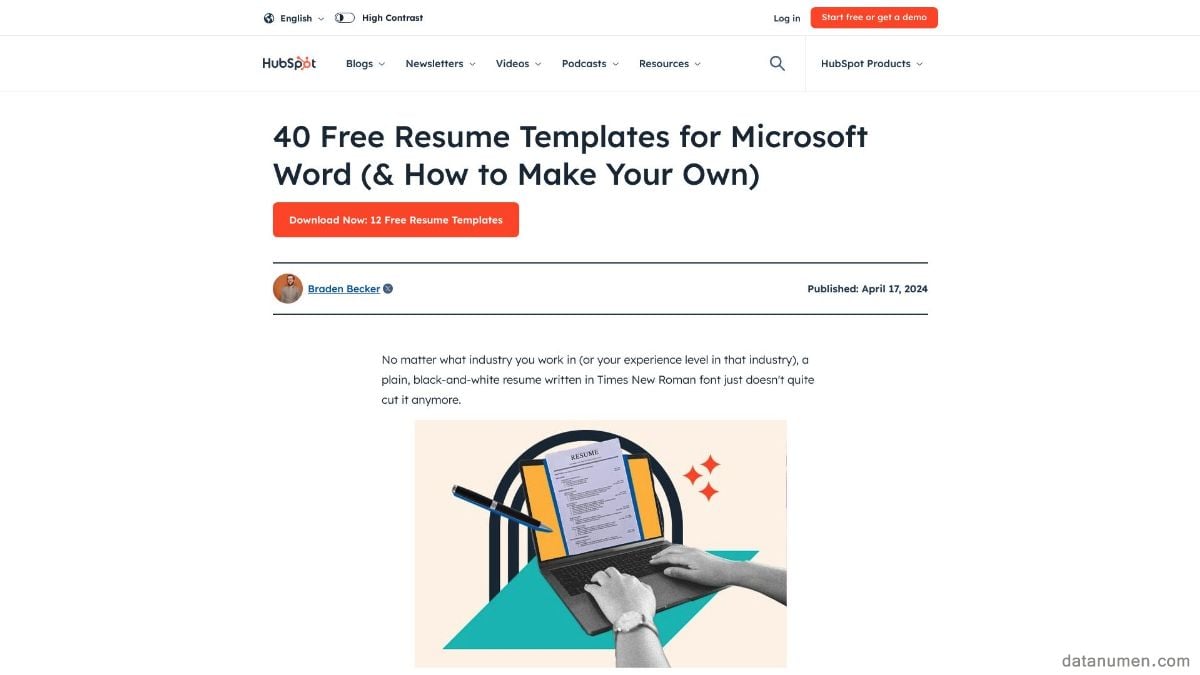 HubSpot Resume Templates for Microsoft Word