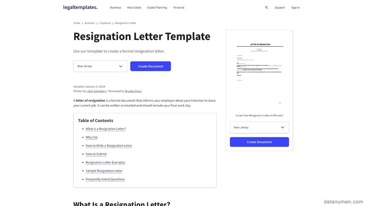 Legal Templates Resignation Letter Template