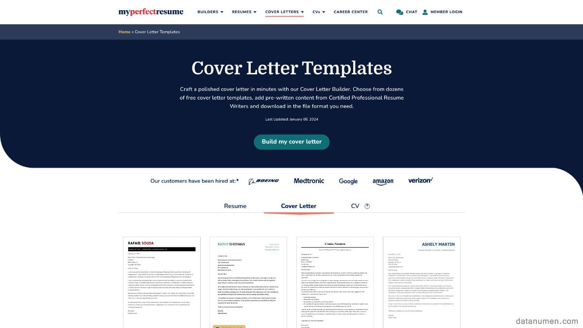 MyPerfectResume Cover Letter Templates