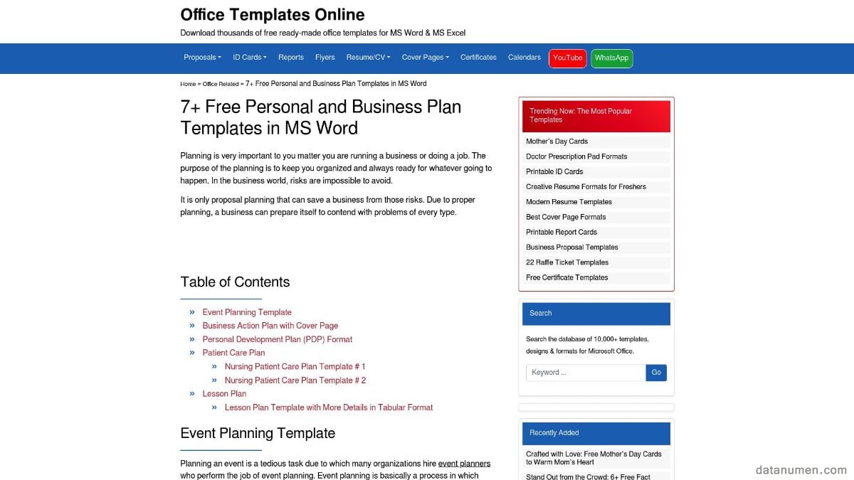Office Templates Online Personal And Business Plan Templates In MS Word