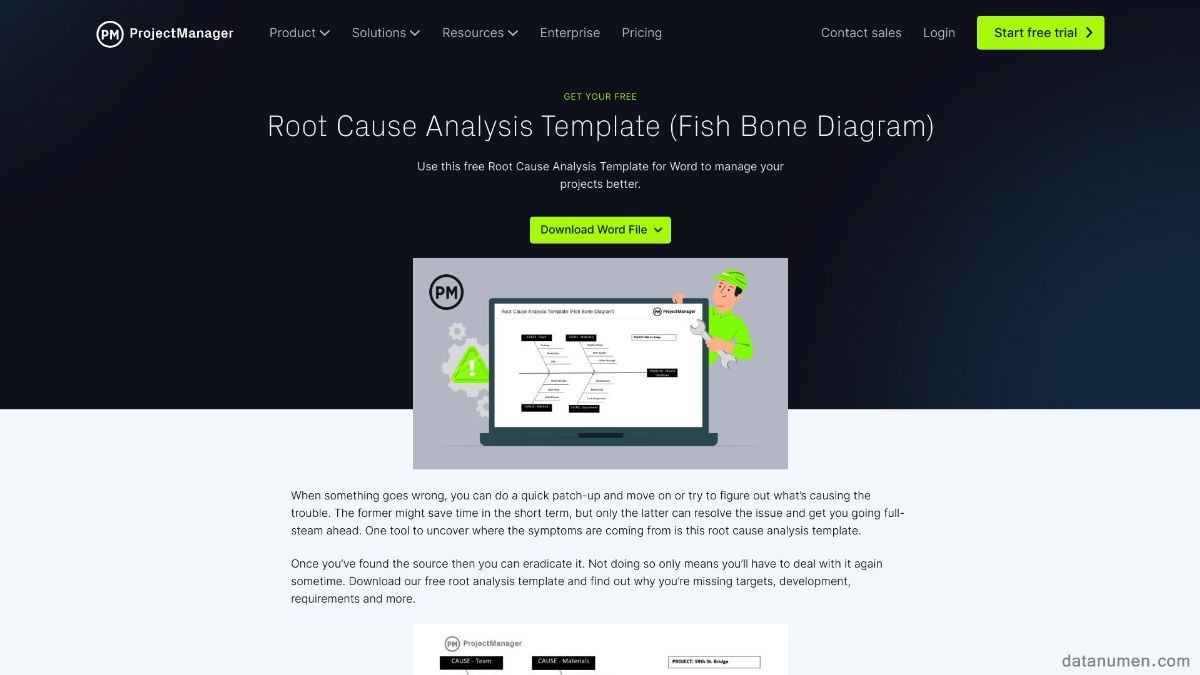 ProjectManager Root Cause Analysis Template (Fish Bone Diagram)