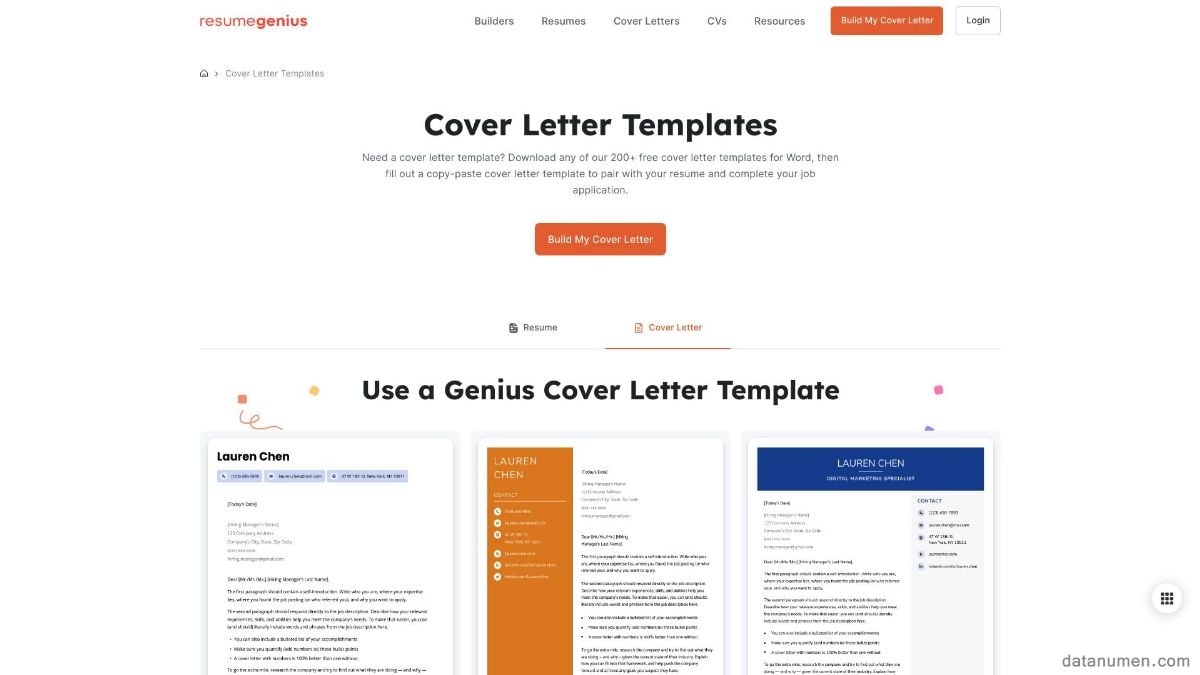 ResumeGenius Cover Letter Templates