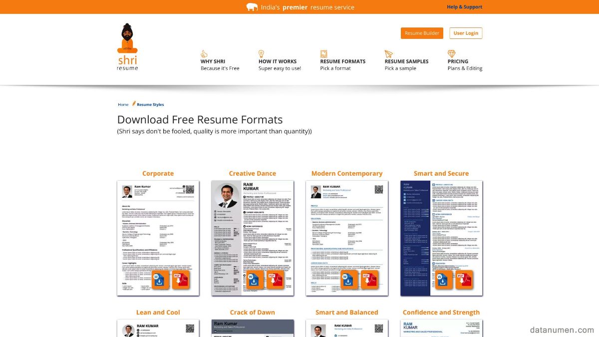 Shri Resume Free Resume Formats