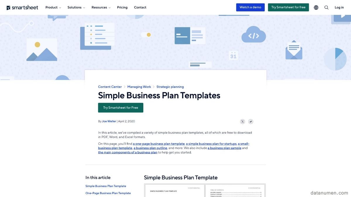 Smartsheet Simple Business Plan Templates