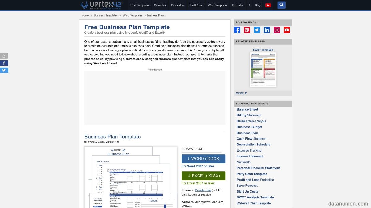 Vertex42 Business Plan Template