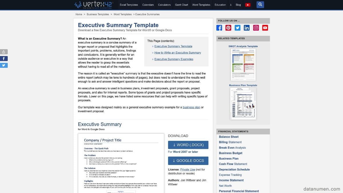 Vertex42 Executive Summary Template