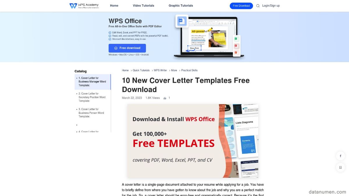 WPS Cover Letter Templates