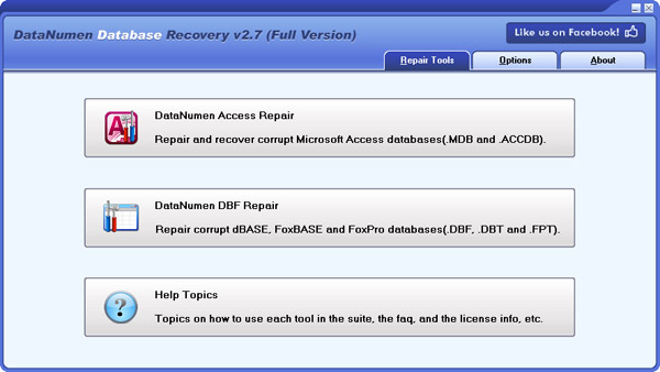 MS Access and DBF database recovery suite.