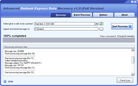 DataNumen Outlook Express Drive Recovery screenshot