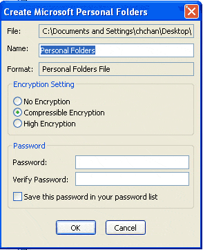 Encrypt Outlook PST file optionally when creating it