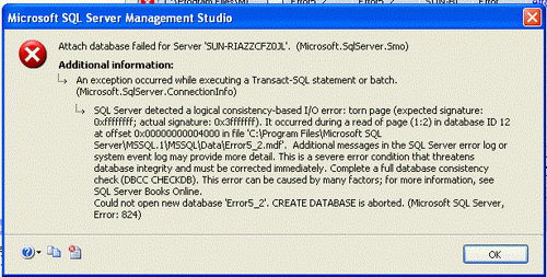 logical consistency-based I/O error: torn page