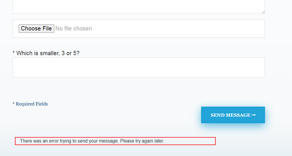 contact form error wordpress